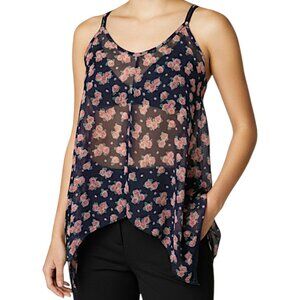 Soprano Navy Blue and Pink Floral Sheer Flowy Tank Women's Size S